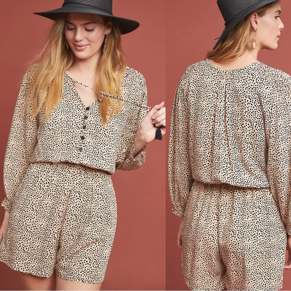 Anthropologie BeachGold Chelsea Spotted Beige Tassel Romper L